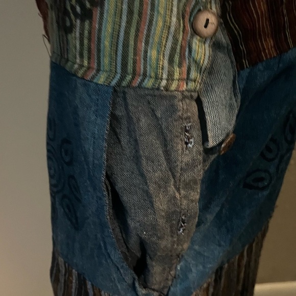 NWT patchwork overalls by windhorse adjustable size boho style pants - Picture 10 of 13